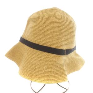 旅風 ペーパー ブレード ハット 麦わら帽子 帽子 リボン L ベージュ 黒 ブラック /KU OF