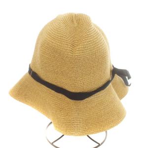 CA4LA 旅風 ペーパー ブレード ハット 麦わら帽子 帽子 リボン L ベージュ 黒 ブラック /KU OF