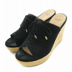 UGG australia サンダル ラウンドトゥ ウェッジソール エスパドリーユ 厚底 スエード リボン US7 24cm 黒 ブラック