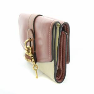 Chloe 折りたたみ財布 ウォレット 三つ折り レザー ロゴ バイカラー 南京錠 カギ 鍵 装飾 ピンク アイボリー