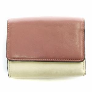 Chloe 折りたたみ財布 ウォレット 三つ折り レザー ロゴ バイカラー 南京錠 カギ 鍵 装飾 ピンク アイボリー