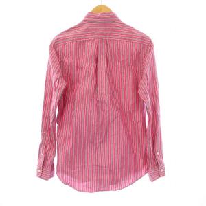 RALPH LAUREN CUSTOM FIT ボタンダウンシャツ カジュアルシャツ 長袖 ストライプ 刺繍 S ピンク グレー 白 ホワイト