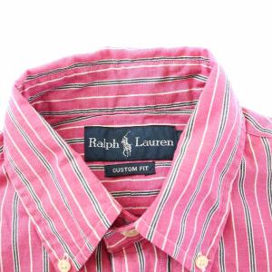 RALPH LAUREN CUSTOM FIT ボタンダウンシャツ カジュアルシャツ 長袖 ストライプ 刺繍 S ピンク グレー 白 ホワイト