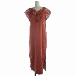 タグ付き ワンピース ドレス フレンチスリーブ 半袖 Vネック レース装飾 ロング F ピンク /EA