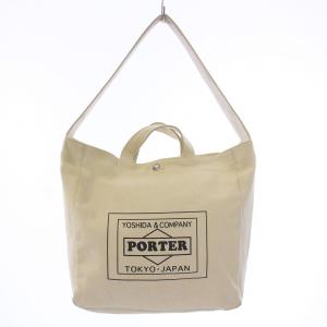 吉田カバン 2WAY ハンドバッグ ワンショルダーバッグ キャンバス ロゴ プリント ベージュ /BB