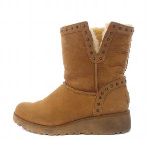 ムートンブーツ ショートブーツ 厚底 スタッズ 装飾 ロゴ US6 23cm 茶 ブラウン /BB OF