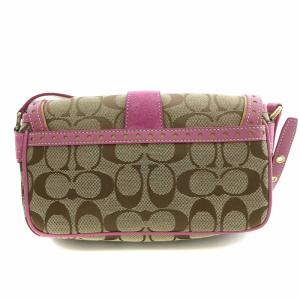 COACH ショルダーポシェットバッグ シグネチャー キャンバス レザー スエード 切替 ロゴチャーム ハート 装飾 茶 ブラウン ピンク