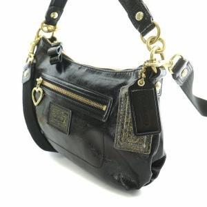 COACH 2WAY ショルダーバッグ ワンハンドル エナメル ロゴチャーム ハート 黒 ブラック F20017