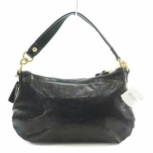 COACH 2WAY ショルダーバッグ ワンハンドル エナメル ロゴチャーム ハート 黒 ブラック F20017