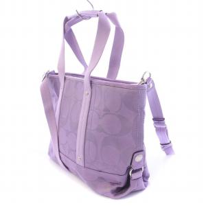 COACH 2WAY トートバッグ ハンドバッグ ショルダーバッグ キャンバス シグネチャー ロゴチャーム 装飾 総柄 紫 パープル F18844