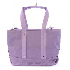 COACH 2WAY トートバッグ ハンドバッグ ショルダーバッグ キャンバス シグネチャー ロゴチャーム 装飾 総柄 紫 パープル F18844