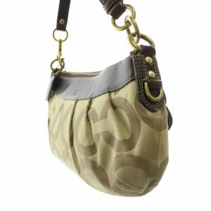 COACH ワンショルダーバッグ キャンバス レザー 切替 シグネチャー ロゴチャーム ベージュ 茶 ブラウン 12950