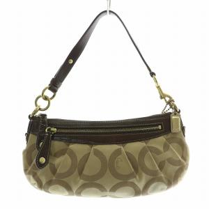 COACH ワンショルダーバッグ キャンバス レザー 切替 シグネチャー ロゴチャーム ベージュ 茶 ブラウン 12950