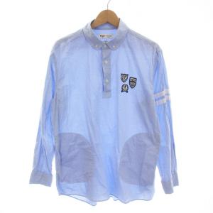 RELAXED FIT ボタンダウンシャツ ハーフボタン ワッペン 長袖 L 水色 ライトブルー /YM