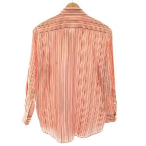 ETRO シャツ ボタンフライ 長袖 ストライプ柄 ロゴ刺繍 43 赤 レッド オレンジ /YT H