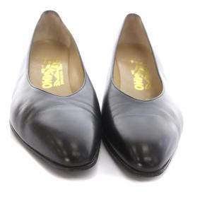 Salvatore Ferragamo パンプス チャンキーヒール シューズ レザー 7.5C 24cm 黒 ブラック