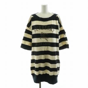 Tシャツ プルオーバー ワイド ボーダー プリント 半袖 38 ブラック ホワイト E1P35-183-09