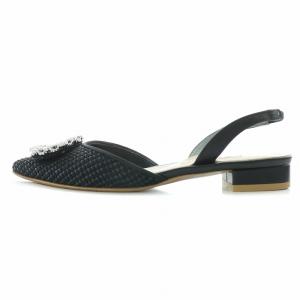 DIANA バックストラップパンプス ポインテッドトゥ ローヒール ビジュー 装飾 編み込み 22cm 黒 ブラック