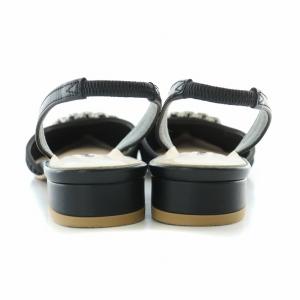 DIANA バックストラップパンプス ポインテッドトゥ ローヒール ビジュー 装飾 編み込み 22cm 黒 ブラック