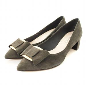 パンプス スエード リボン 23.5cm グレー /MM