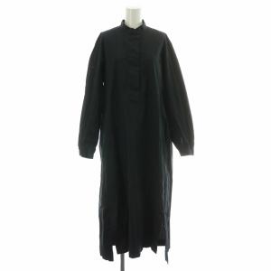 シャツワンピース ミモレ ロング 長袖 バンドカラー 無地 38 M 黒 ブラック /BB