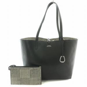 トートバッグ ハンドバッグ レザー ポーチ付き 千鳥格子 黒 ブラック /BB