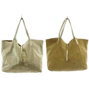 トートバッグ ハンドバッグ リバーシブル レザー スエード ロゴ ゴールド色 ベージュ /BB OH