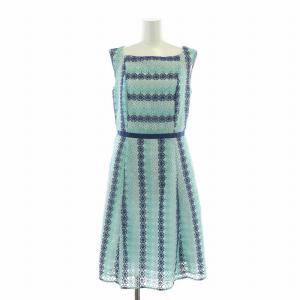 フレアワンピース ひざ丈 ノースリーブ 花柄 刺繍 4 水色 ライトブルー 青 ブルー OPTOYM0350