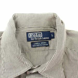 Polo by Ralph Lauren LOWELL SPORT シャツ カジュアルシャツ 長袖 ストライプ 刺繍 L グレー 白 ホワイト /KU