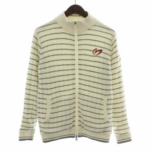 EDITION ニットブルゾン ジャケット アウター ハイネック ジップアップ ウール混 ロゴ 刺繍 ボーダー柄