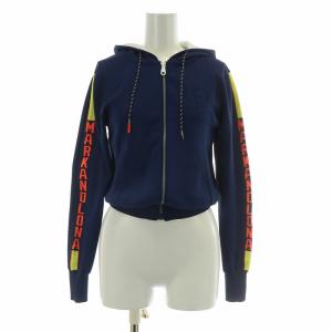 ジップアップパーカー ジャケット アウター ストレッチ ドクロ ロゴ M 青 ブルー /BB