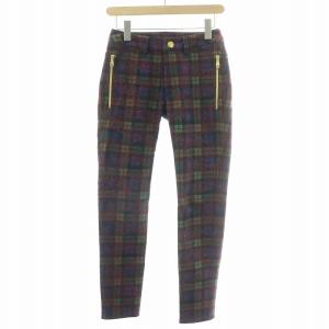 ゴルフウェア スラックスパンツ ジップフライ ストレッチ ロゴ チェック柄 36 マルチカラー /BB