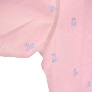 Psycho Bunny シャツ ホリゾンタルカラー ロゴ 総柄 長袖 XL ピンク 水色 181733 SH060 /YM H