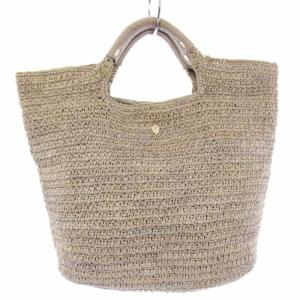 かごバッグ ラフィア レザー ハンドバッグ トートバッグ グレー /TK H