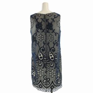 VIVIENNE TAM ワンピース ひざ丈 花柄 ノースリーブ 透かし編み 42 紺 ネイビー 07176113