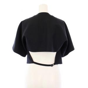 HERMES ノーカラージャケット クロップド丈 36 ネイビー