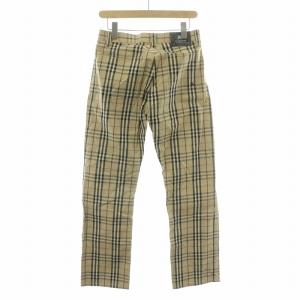 BURBERRY BLACK LABEL スラックスパンツ ボタンフライ ノバチェック ロゴパッチ W73 ベージュ /BB GY12