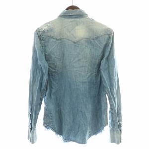 POLO RALPH LAUREN ウエスタンシャツ カジュアル 長袖 レギュラーカラー ダメージ加工 M 水色 ライトブルー /BB GY12