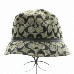 COACH バケットハット バケハ 帽子 シグネチャー ロゴ 総柄 M-L 黒 ブラック ベージュ /BB GY12