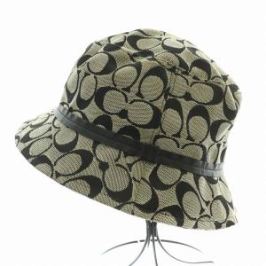 COACH バケットハット バケハ 帽子 シグネチャー ロゴ 総柄 M-L 黒 ブラック ベージュ /BB GY12