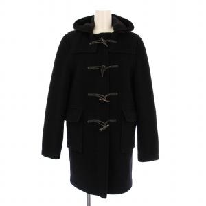 ダッフルコート アウター ロング丈 フード トグルボタン 裏地チェック柄 ウール 10 黒 ブラック /BB