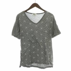Tシャツ 半袖 Vネック オーブ柄 ロゴ ストレッチ ボーダー 50 グレー /BB GY12