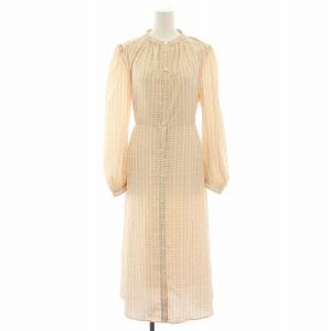 24SS モノグラムプリントワンピース バンドカラー ロング ミモレ 長袖 ペチワンピース付き タグ付き