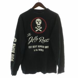 Tシャツ ロンT 長袖 クルーネック ロゴ ドクロ プリント L 黒 ブラック /BB GY12