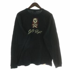 Tシャツ ロンT 長袖 クルーネック ロゴ ドクロ プリント L 黒 ブラック /BB GY12