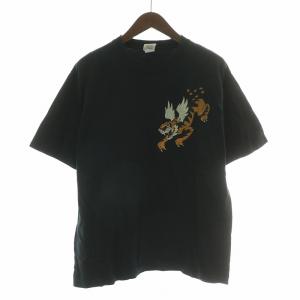 フライングタイガー Tシャツ 半袖 クルーネック ロゴ 刺繍 L 黒 ブラック /BB GY12