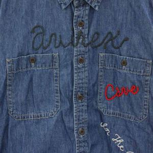 AVIREX タイプブルー TYPE BLUE デニムハンドクラフトシャツ 長袖 ロゴ刺繍 L 青 ブルー 6125114