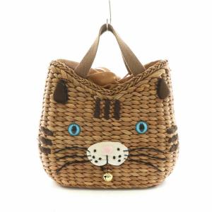 アニマルバスケット かごバッグ ハンドバッグ 猫モチーフ ブラウン