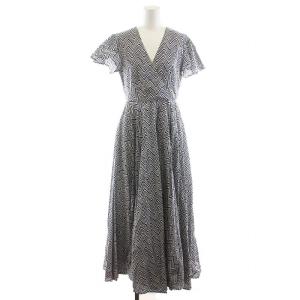 ワンピース マキシ ロング 半袖 総柄 コットン 36 S 白 ホワイト 紺 ネイビー /DK PN