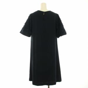 UNITED ARROWS TOKYO カットジャカードフレアスリーブワンピース ひざ丈 半袖 クルーネック 切替 36 S 紺 ネイビー